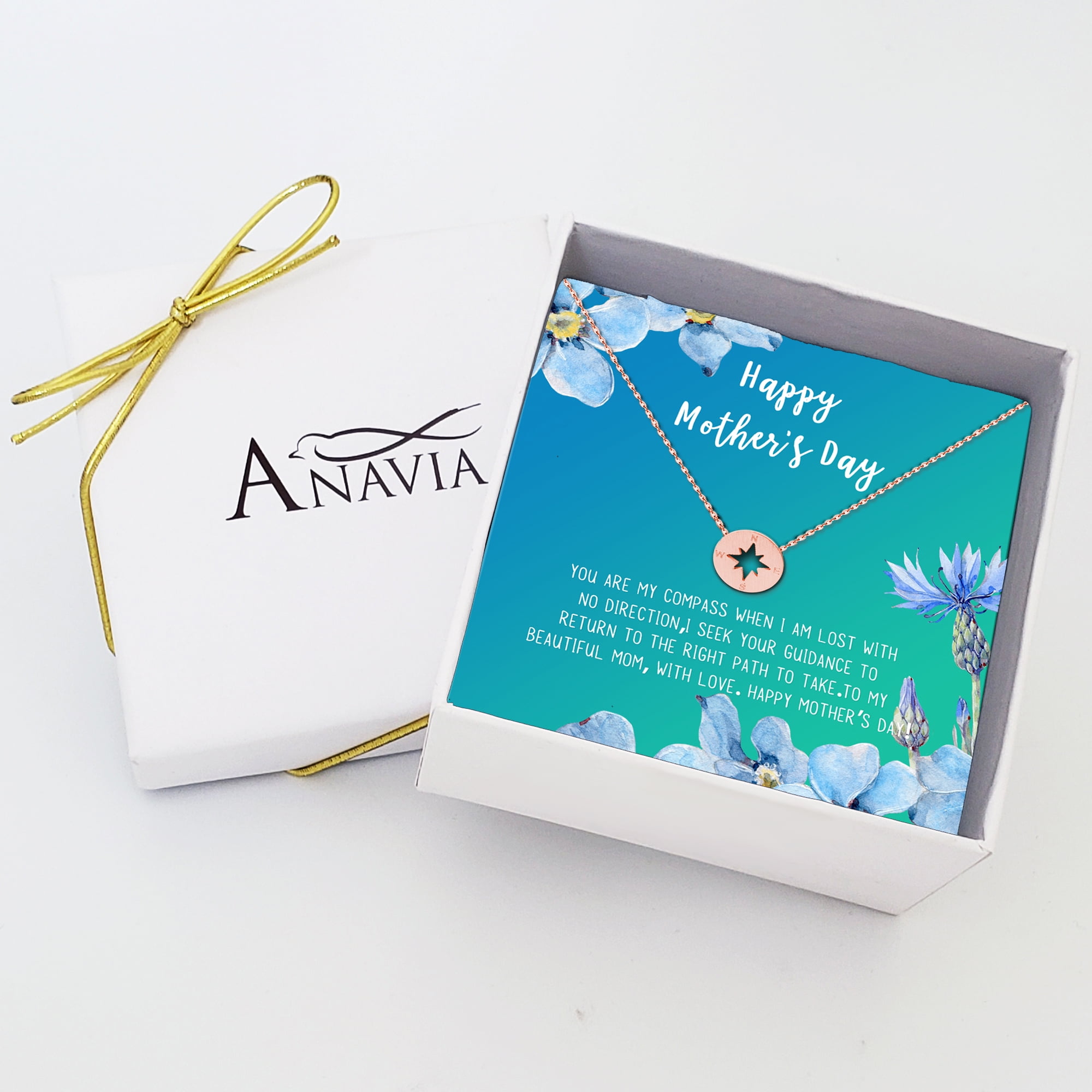 Mother's Day Necklace and Card, Gift for Mom, Gift for Her, Card Necklace Mother's Day Present, Heart Necklace for Mother's Day, Pendant Necklace for Mother [Rose Gold Compass, 18" Chain]