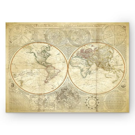 Beige Art - Wexford Home 'Vintage World Map II' Graphic Art Print on Wrapped Canvas in Beige