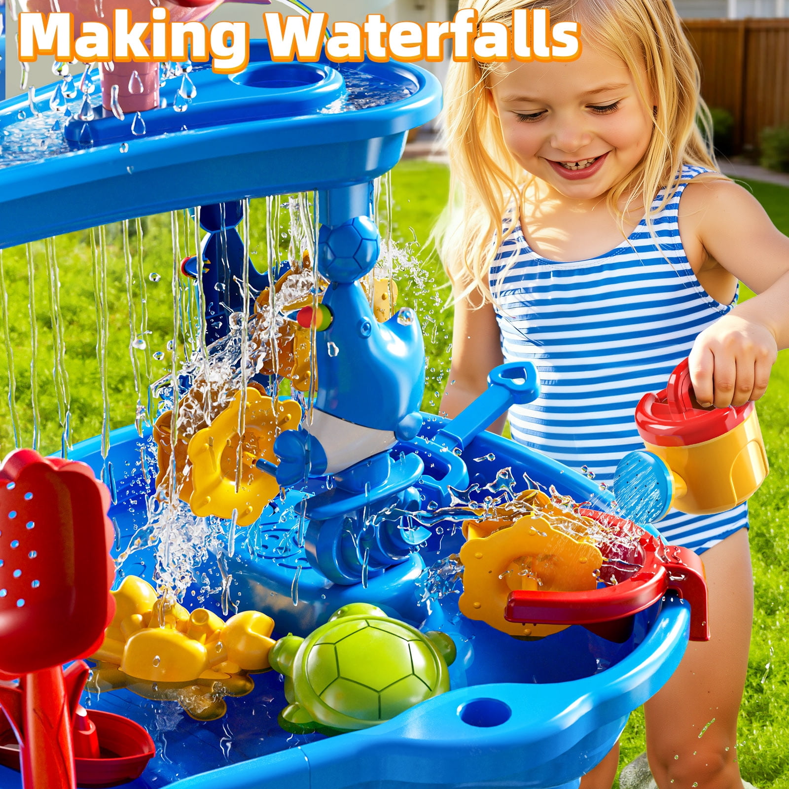 Kids Sand Water Table ,3-Tier Sand and Water Play Table Toys for Toddlers Kids, Outdoor Activity Sensory Tables Outside Beach Toys for Toddler Boys Girls Age 3-5