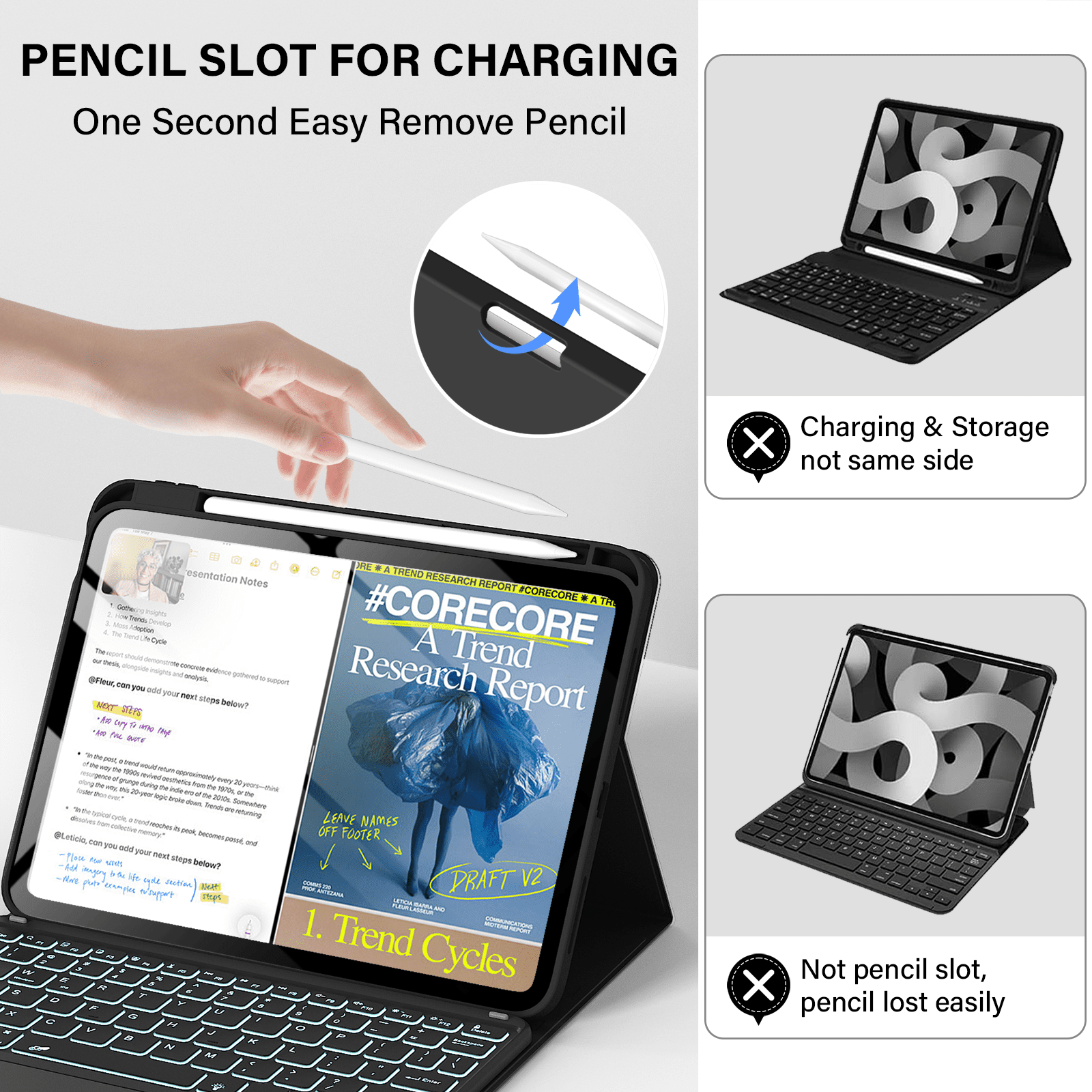 Kenke Keyboard Case Compatible for iPad (A16) 11/10th Generation 11/10.9 inch 2025/2020, Folio Cover with Pencil Holder, Multi-Touch Trackpad, 7 Color Backlit, Detachable Bluetooth Keyboard, Balck