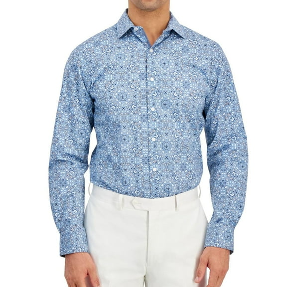 Bar Iii Mens Slim fit Dress Shirt Small 14-14.5 Long Sleeve Blue Butterfly
