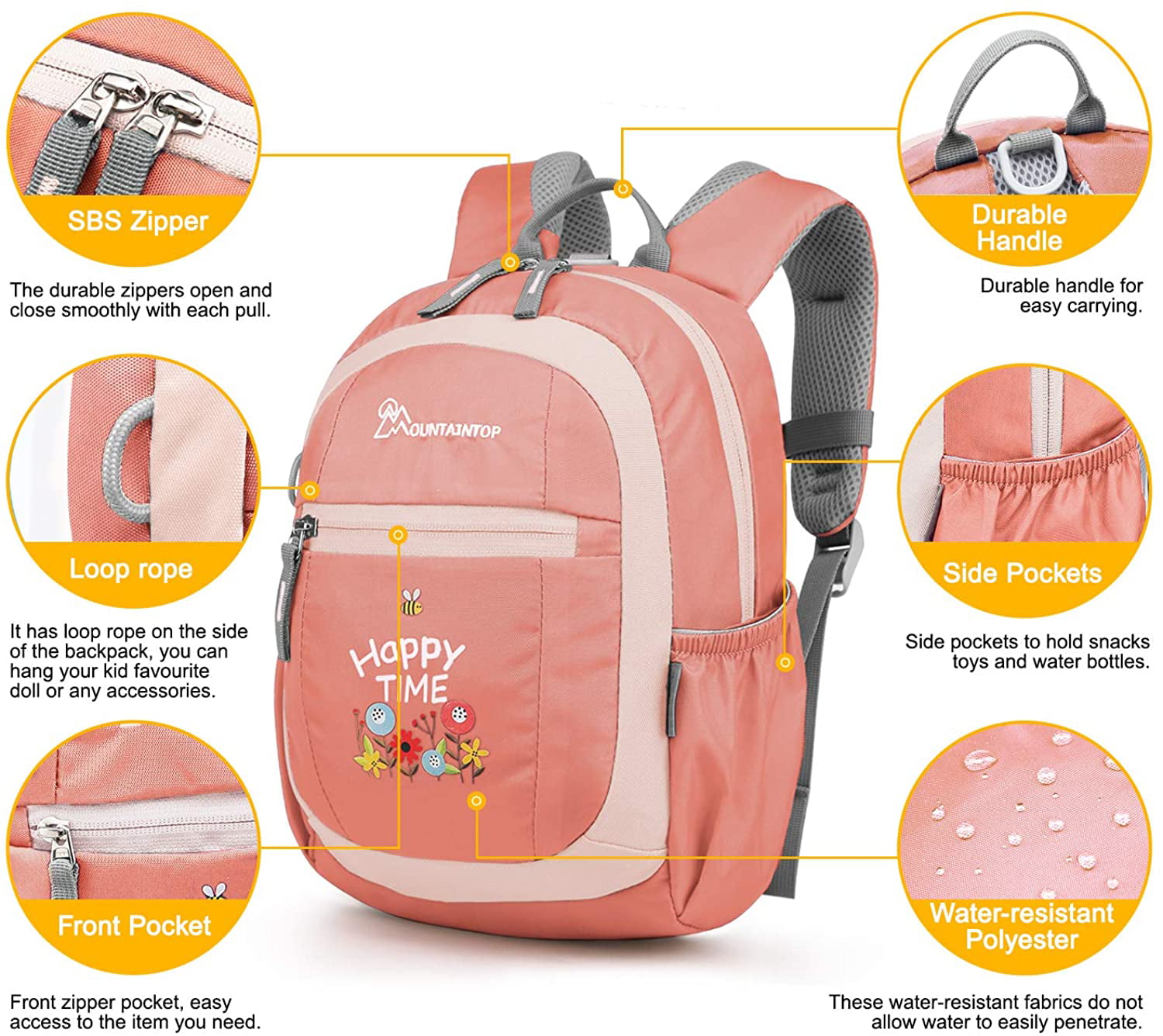 Mountaintop Little Kid & Toddler Backpack for Pre-School and Kindergarten with Chest Strap and Drink Bottle Holder 