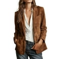 thumbnail image 3 of Women's Retro Suede Leather Jacket, Notch Lapel Single Breasted Work Coat, Slim Fit Casual Blazer, Elegant Outerwear, Vintage Style Trench Coat, Comfortable Daily Wear Brown L, 3 of 7