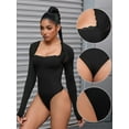 thumbnail image 3 of Unique Bargains Women's Lace Long Sleeve Shapewear Bodysuit Leotard Jumpsuit S Black, 3 of 6