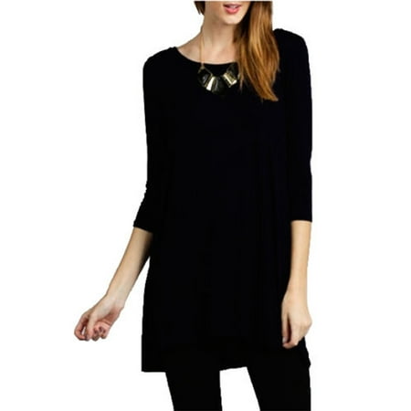 Pink Dress Coat - Women Boat Neck 3/4 Sleeve Long Knit Jersey Solid Tunic Dress Top