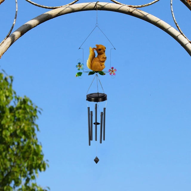 Lámpara de carillón de viento Ahorro de energía Tubo de hierro retro Melodía hecha a mano Decorativa para adornos colgantes al aire libre Patio Porche Ardilla Soledad Campanas de viento