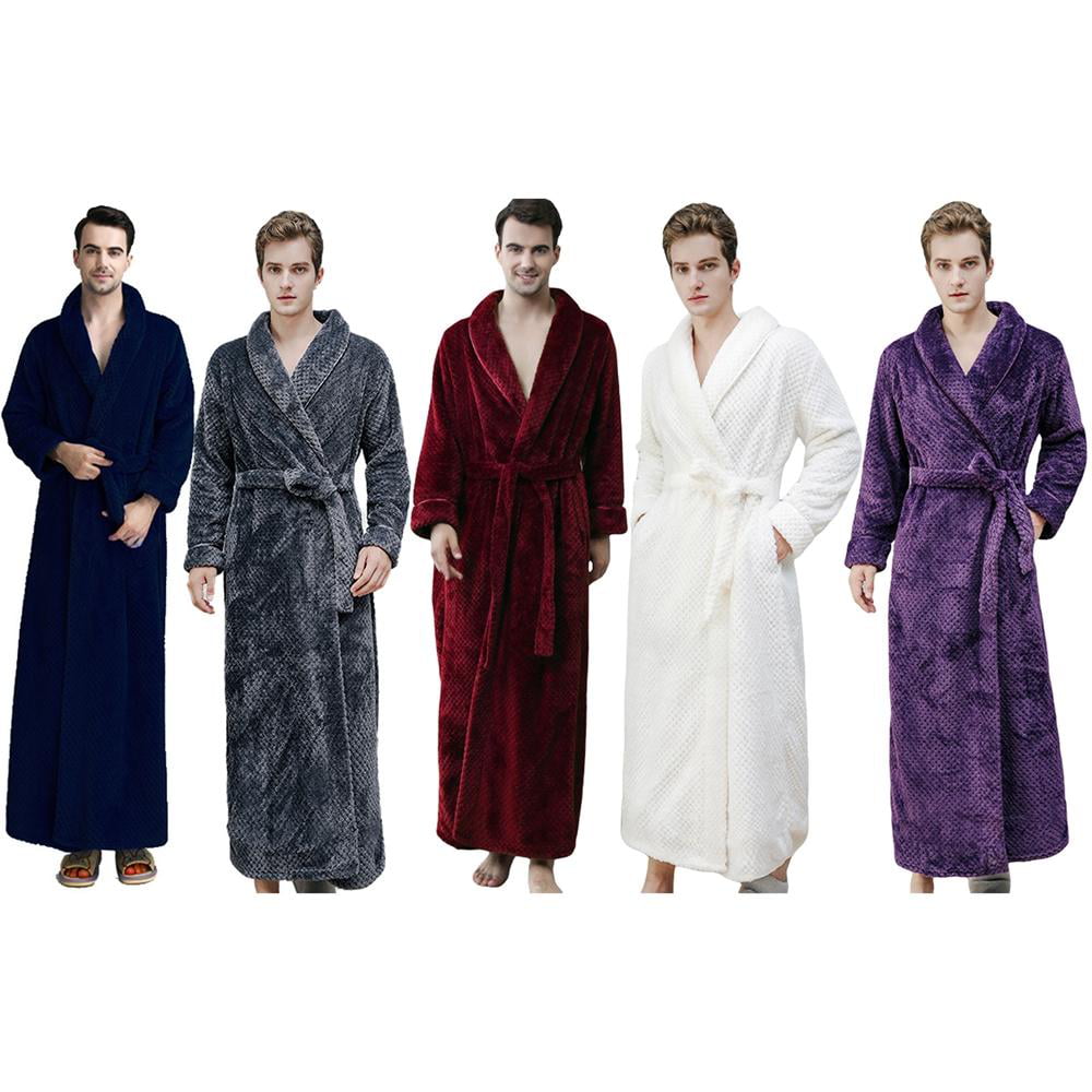 Men Women Long Sleeve Wrap Belt Coral Fleece Plush Robe Bathrobe Sleepwear New 