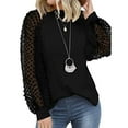 thumbnail image 2 of Women’s Long Sleeve Tops Lace Hollow Out Casual Loose Solid Color Tunic Blouses Crewneck/V Neck Fashion T Shirts Womens Clothes, 2 of 6