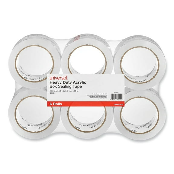 Universal UNV33100 Heavy-Duty Acrylic 1.88 in. x 54.6 yds. 3 in. Core Box-Sealing Tape - Clear (6/Pack)