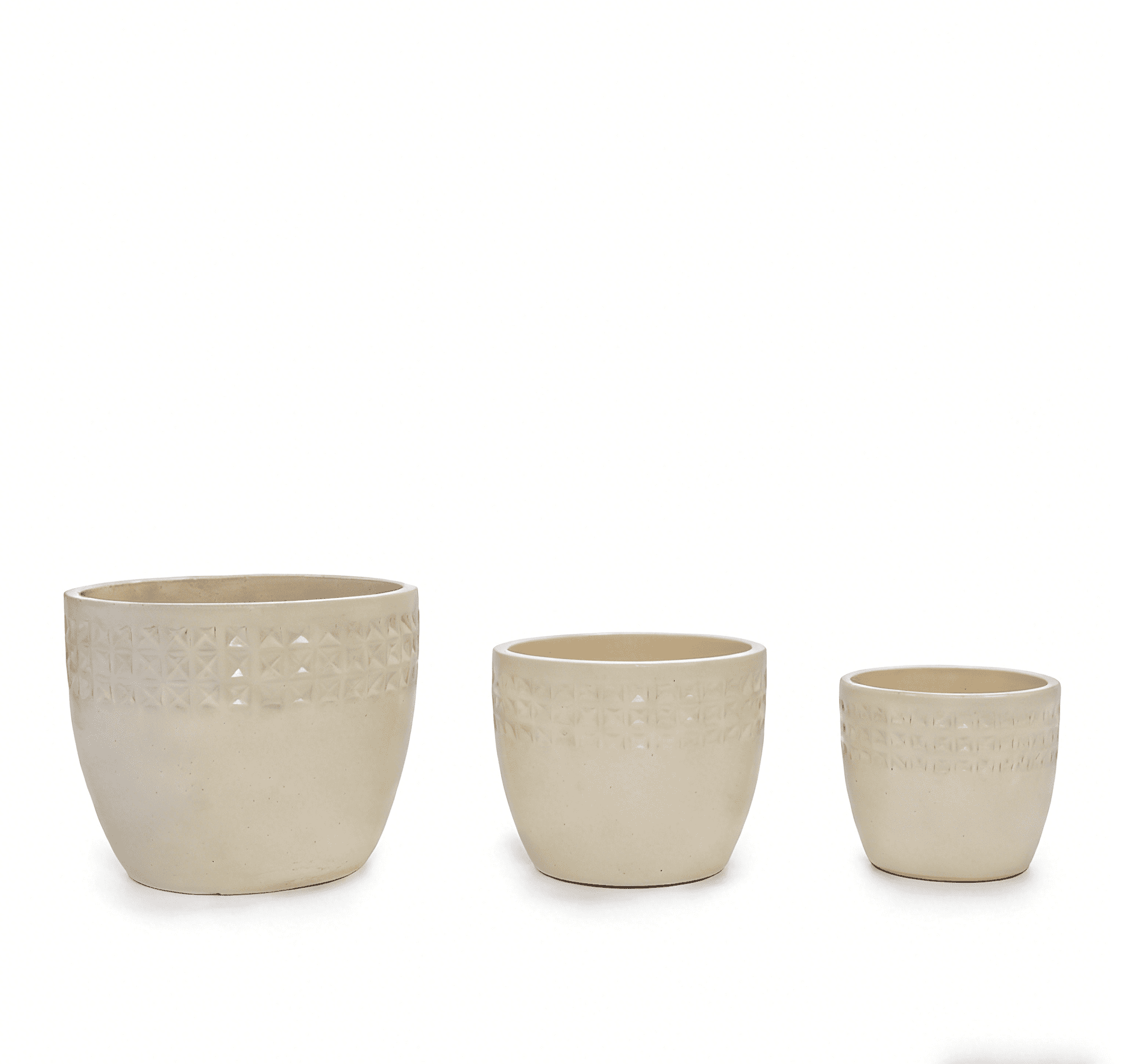 mdj pottery 3pcs Handmade Ceramic Planter Set, 15/12/9 Inch, Antique White Diamond Pattern, Ceramic Flower Pots for Orchids Succulents, Indoor Outdoor Windowsill Bookshelf Decor