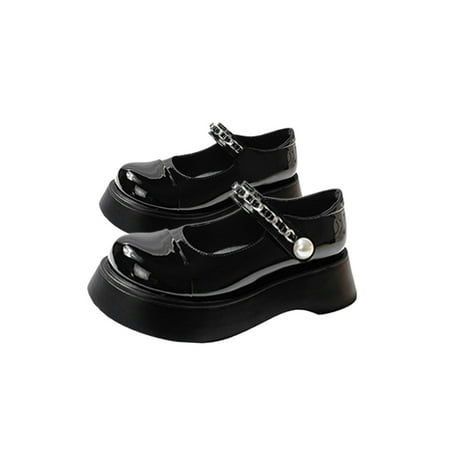 

Crocowalk Women Platform Sandals Ankle Strap Loafers Classic Mary Jane Ladies Dress Shoes Daily Comfort Magic Tape Casual Shoe Black 8.5