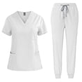 thumbnail image 3 of Fmbrln Scrubs for Women Set, V Neck Scrubs Tops and Drawstrings Jogger Pants Solid Nursing Uniform Workwear Sets, 3 of 4