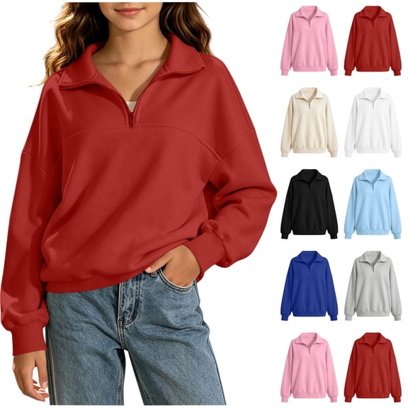 MexChoioe Boys and Girls Quarter Zip Sweatshirt Collared Pullover Long Sleeve Solid Color with Pockets Lightweight for Everyday Casual Occasions