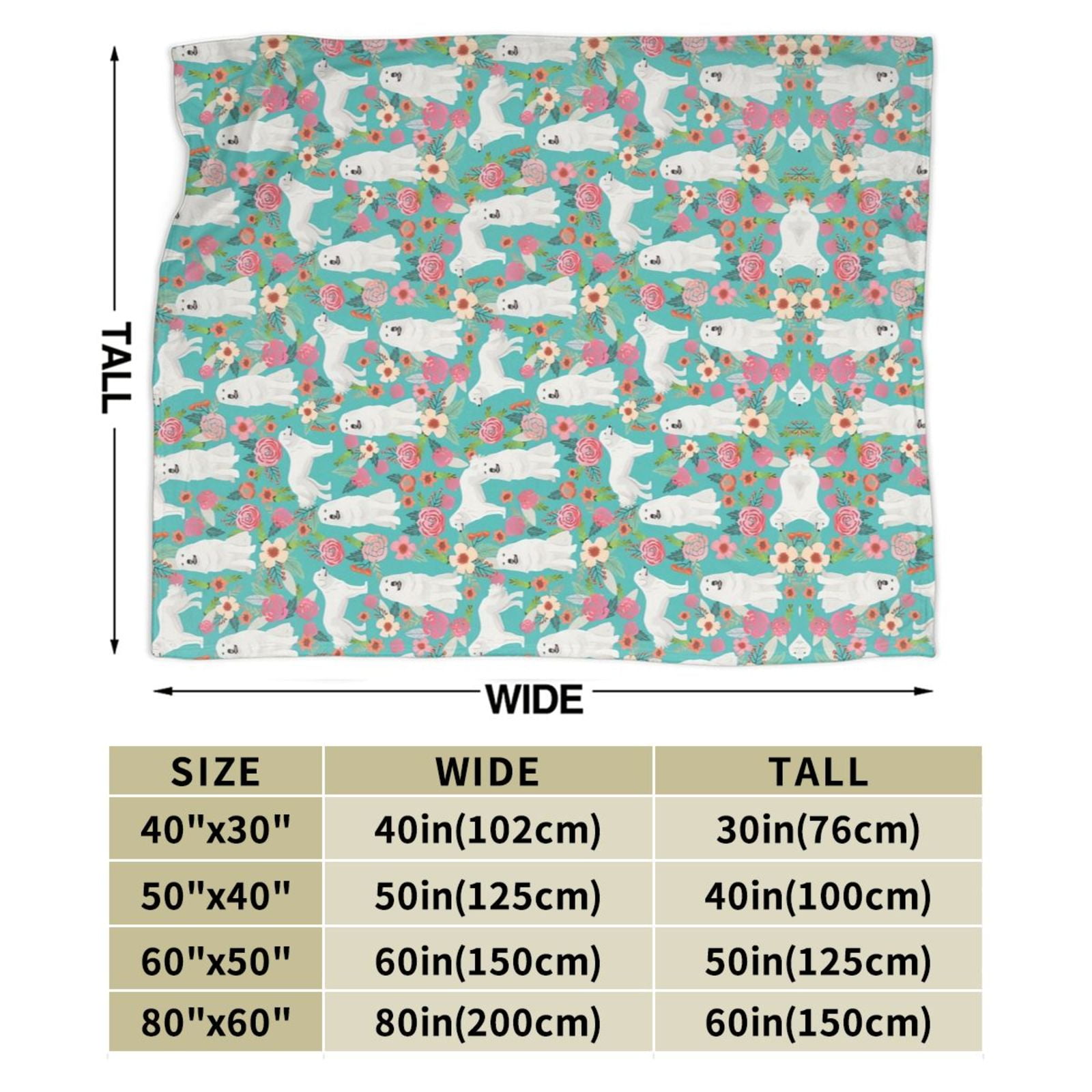 Wijzvio Great Pyrenees Dogs Flower Floral Throw Blanket Soft Fuzzy Fleece Blanket For Couch Bed Living Room Decoration 60"X50"