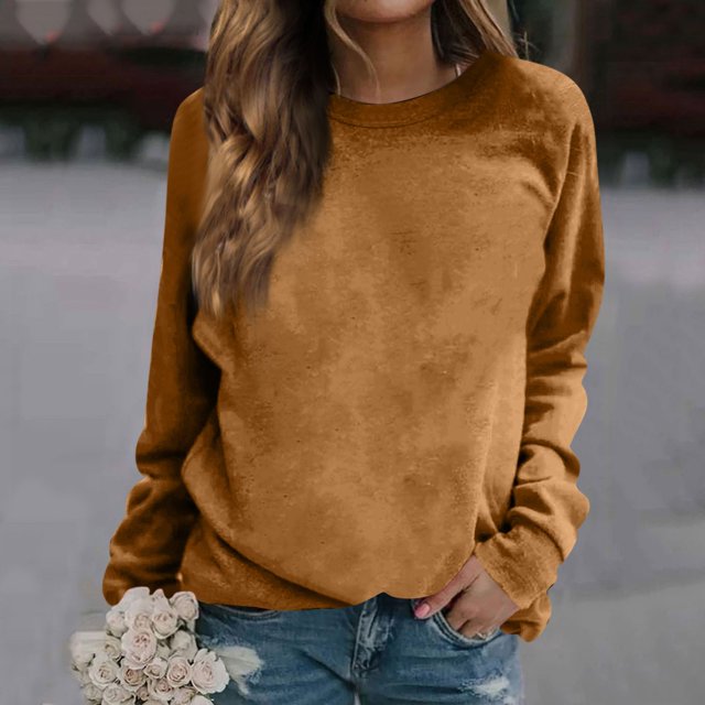 Kagetolytai Chandails pour Femmes Mode Décontractée Unie Manches Longues Col Rond Pull Haut Blouse Hoodies pour Femmes Kaki 3X