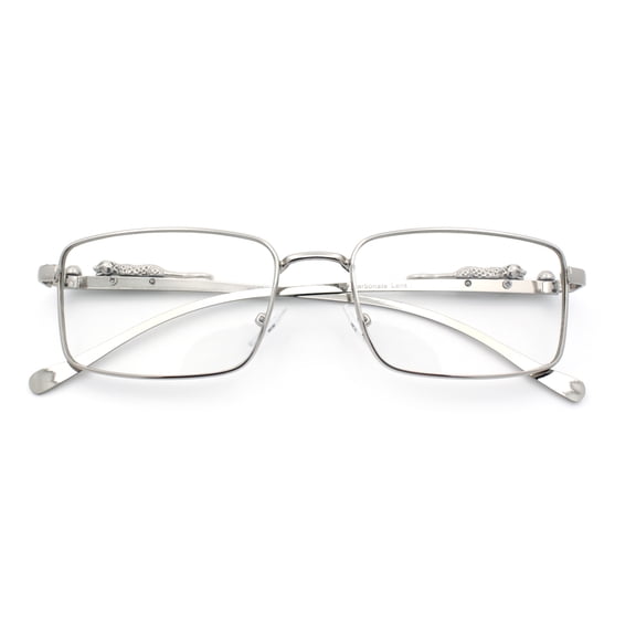 Jaguar Cougar Jewel Metal Arm Rectangle Hustler Fashion Eyeglasses Silver