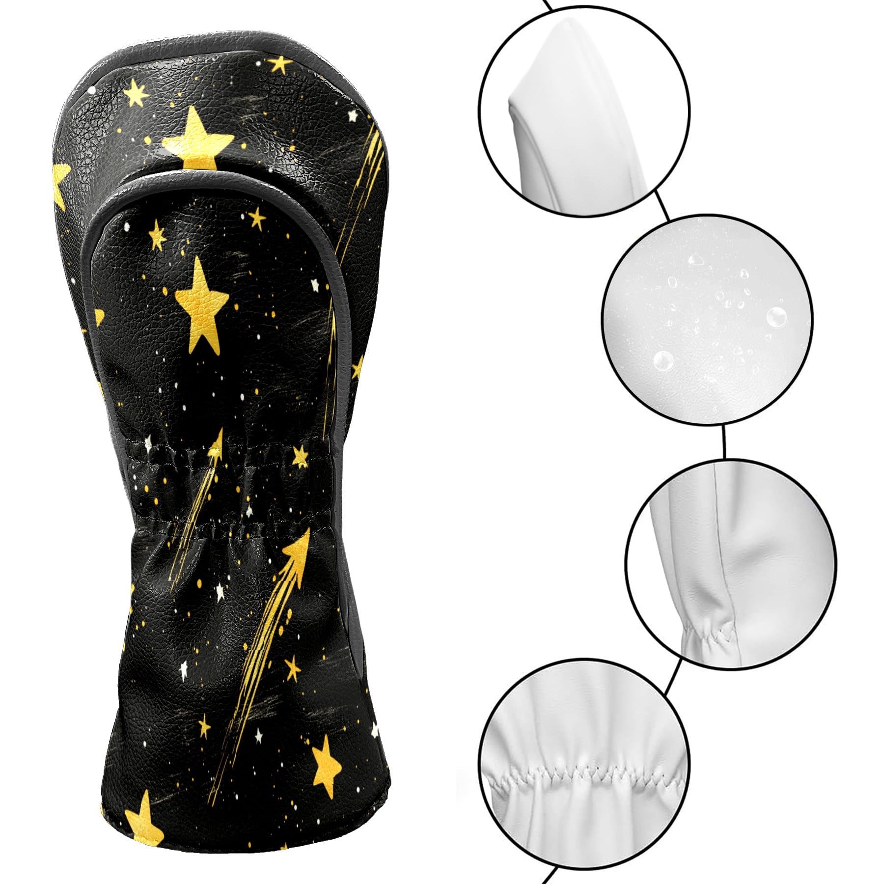 Golf Club Covers PU Leather Waterproof Head Covers for Fairway Woods Hybrids Golden Shooting Star