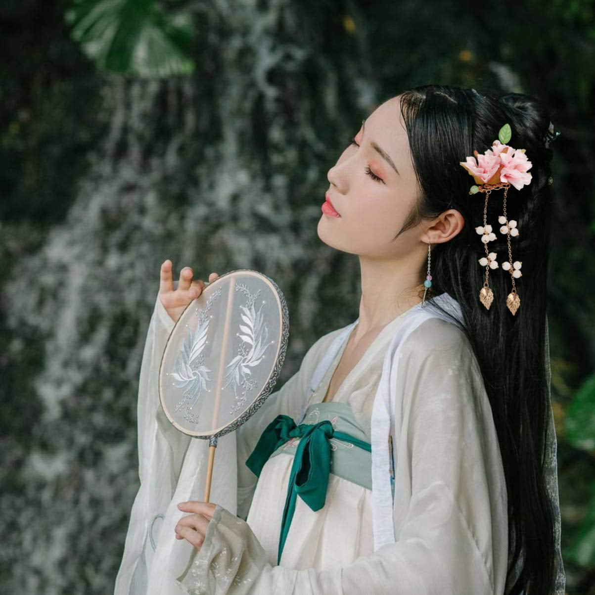 2pcs Women Girls Bobby Pins Floral Hair Accessory Decoration for Kimono Hanfu 