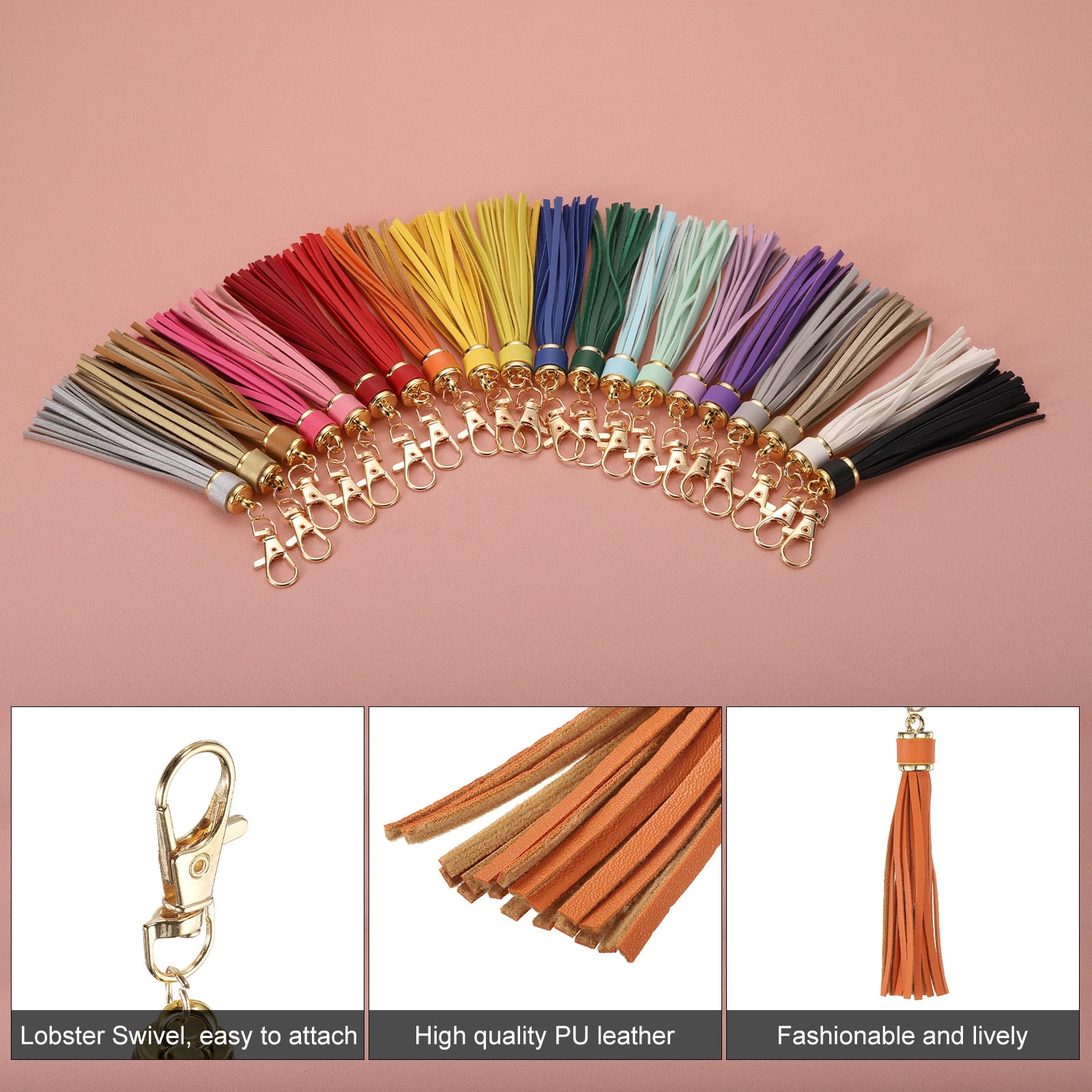 Unique Bargains PU Leather Tassels Keychain Charm with Lobster Swivel for Crafting Orange