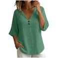 thumbnail image 5 of Aofany Womens Tops V-Neck Button 3/4 Sleeve T-Shirts Cotton Linen Shirts for Women, 5 of 6