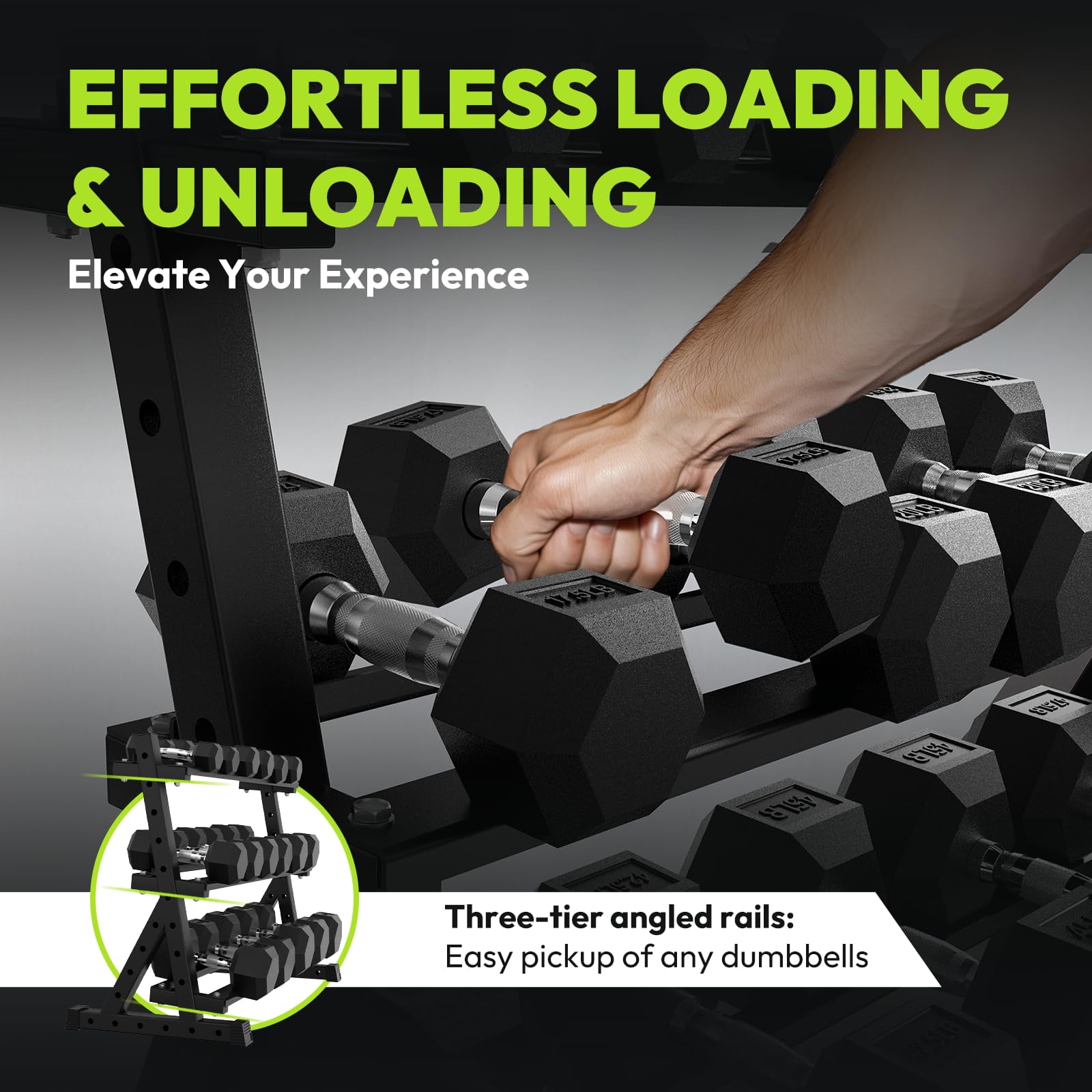 HANDBODE 650 lb Dumbbell Set Rubber Encased Hex Dumbbell Free Weights Dumbbells Set Home Weight Set with 3-Tier Dumbbell Rack