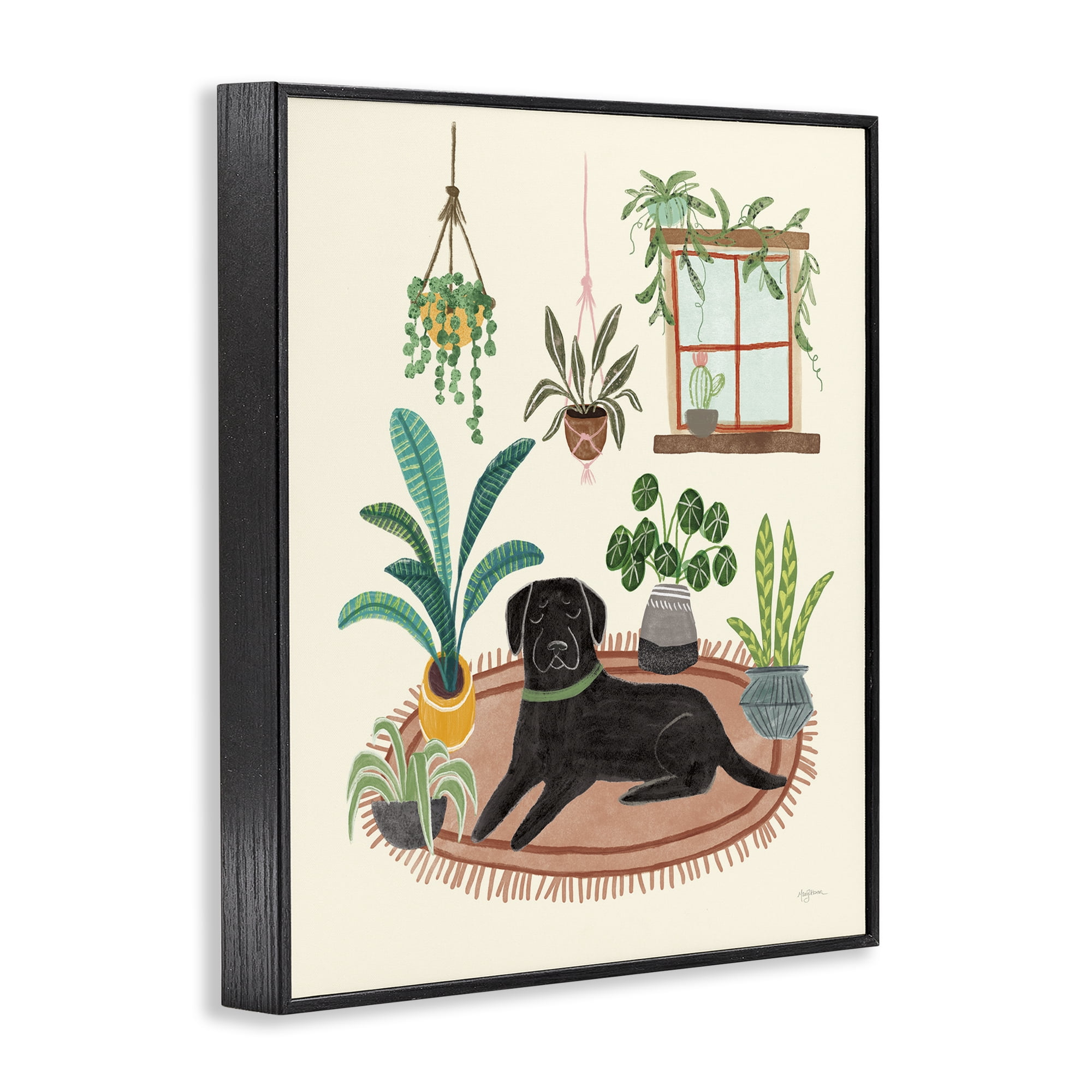 Stupell Industries Fun Dog & House Plants Animals & Insects Painting Black Framed Art Print Wall Art, 11 x 14
