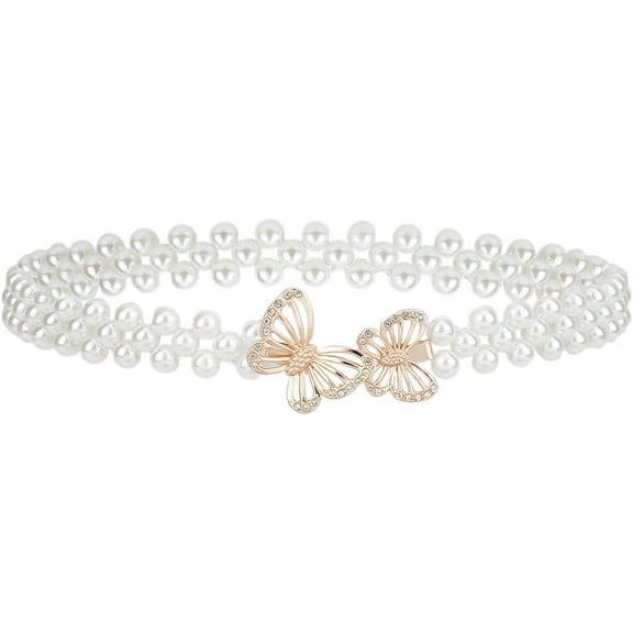 Pearl Elastic Chain Belt Adjustable Stretchy Chain Dress Waist Strap Waistband for Women Fashion Dress diy