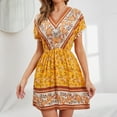 thumbnail image 2 of Cethrio Women Dress for Summer- Fashion Summer Casual Boho Floral Printed Short Sleeve Sexy Dress Yellow, 2 of 4