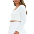 thumbnail image 3 of Solid Color Long Sleeve Women‘s Cropped Tops with Navel Show, 3 of 6
