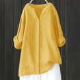 thumbnail image 4 of Oversized Tshirts for Women, Muslin Linen V Neck Button Down Oversize Blouse Top, Yellow M, 4 of 4