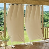 Outdoor Curtains Windproof - Weighted Bags Attached Blackout Drapes 84 Inches Long, Waterproof Thermal Indoor Outdoor Curtains for Pool Shower Bedroom Patio, 2 Pcs, W 52 X L 84, Beige
