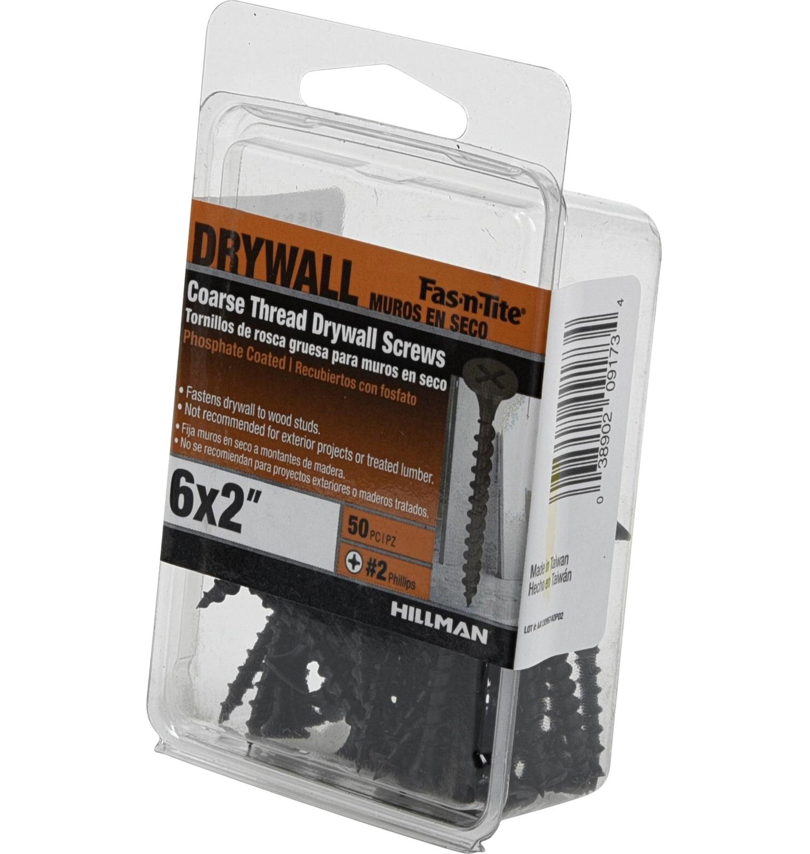 Fas-n-Tite Coarse Thread Drywall Screws, 6 x 2", Steel, Interior Screws, Phillips, 50 pack