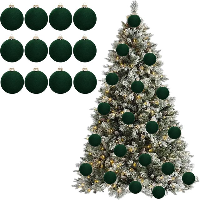 12 bolas de terciopelo para adornos navideños, 2,36'', adornos flocados para árbol de Navidad, bolas de terciopelo para adornos de árbol de Navidad, decoración de corona (#04)
