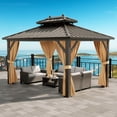 thumbnail image 3 of Accreate 10x13 FT Outdoor Galvanised Steel Hardtop Gazebo, Double Roof Gazebo with Netting and Sunshade Curtains, Aluminium Framed Gazebo for Patio Terrace Lawn Deck, Khaki, 3 of 6