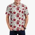 thumbnail image 3 of Balery Leaves And Anemone Flowers In Red Grey Printed Men’s Short Sleeve Polo Shirt, Midweight Men's Shirt,Golf Polo shirts -X-Large, 3 of 9