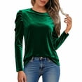 thumbnail image 6 of VISALY Women's Puff Long Sleeve Velvet Tops Base Layers Crewneck Blouses Stretchy Slimming Shirts Trendy Dressy Casual Blouses Elegant Office Shirts Fall Classy Work Holiday Party Outfit Green Xl, 6 of 9