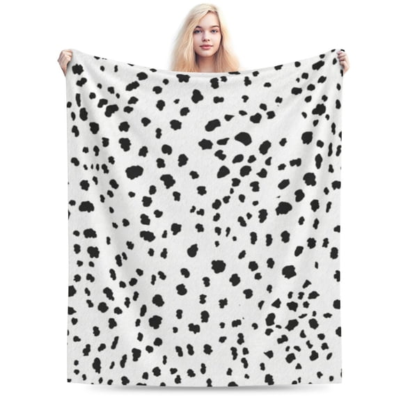 Dalmatian Print Throw Blanket , Black and White Dalmatian Spot Dots Blankets 50x40