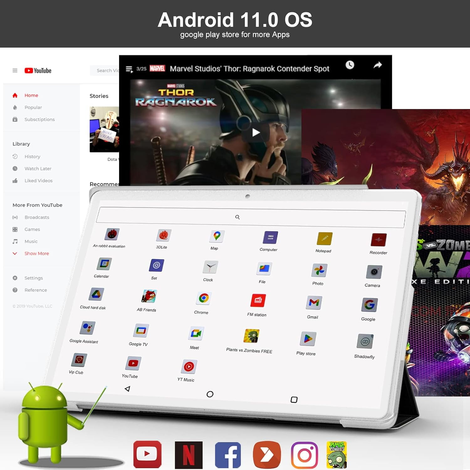 Android 11 Tablets, 2 in 1 Tablet 10.1 inch Tablet PC with Keyboard, Octa-Core, 64GB Storage, 4GB RAM, Stylus, Case, 13MP Camera, WiFi, Bluetooth, GPS (White)