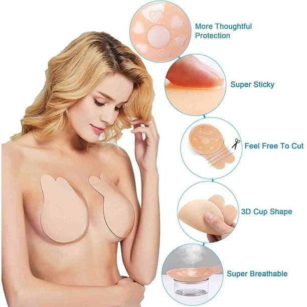 Women Strapless Bra Breast Lift Push Up Bra Self Adhesive Silicone Bra Tan  Bra for Women (Beige, B)