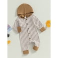 thumbnail image 3 of GXFC Infant Boys Fall One Piece Jumpsuits 6M 9M 12M 18M Newborn Girls Long Sleeve Buttons Down Hooded Striped Romper Pants Autumn Bodysuit Clothes for Toddler Baby Boys, 3 of 7