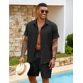 thumbnail image 3 of COOFANDY Men Cuban Sets Outfits 2 Piece Short Sleeve Cuban Shirts Guayabera Linen Suit, 3 of 6