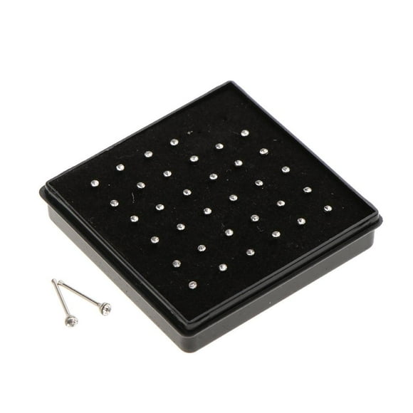 36 unidades/caja Pendientes de nariz hipoalergénicos de acero inoxidable 316L con cristales