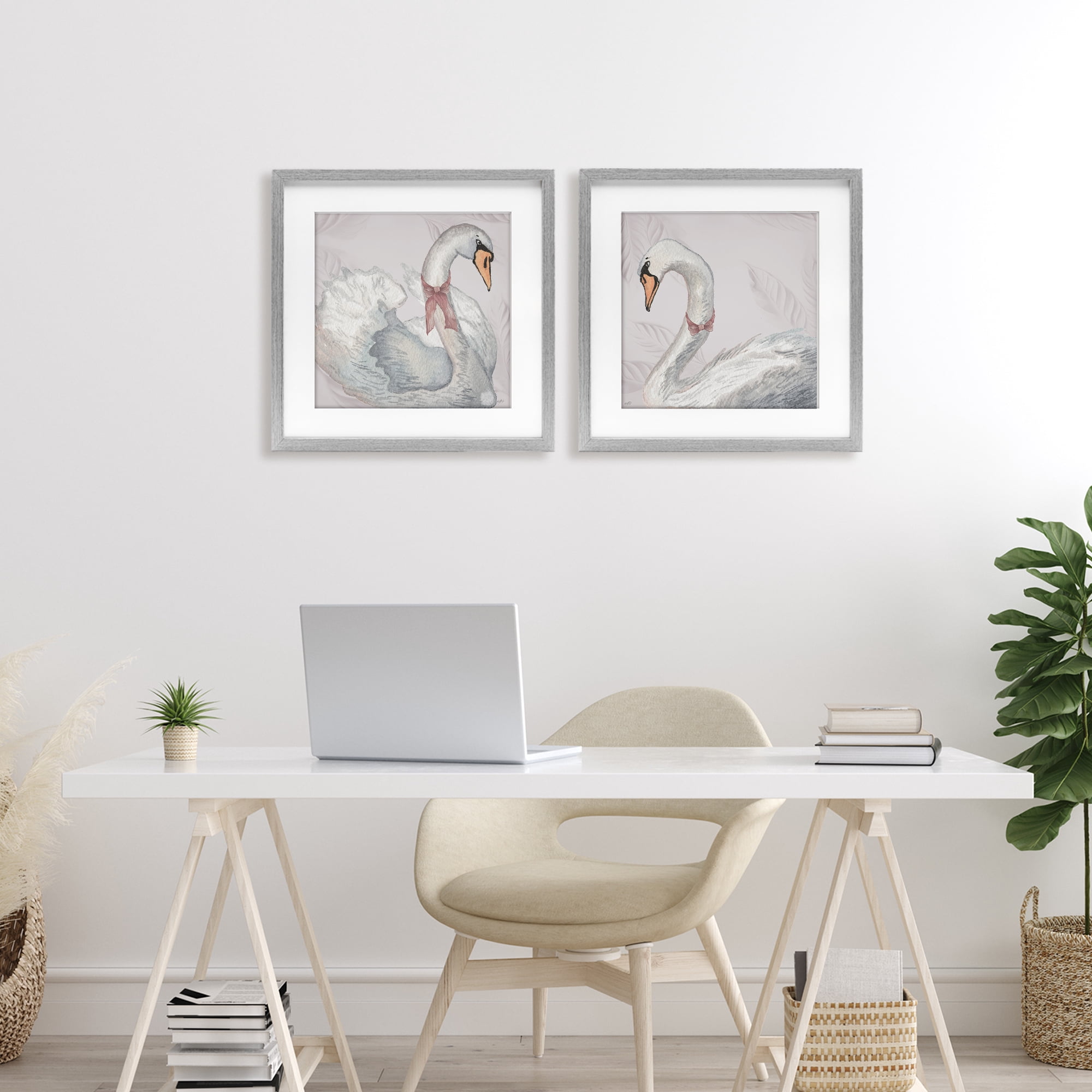Stupell Industries Classic & Elegant Swans 2 Piece Gray Framed Print Under Glass Set, design by Elizabeth Medley