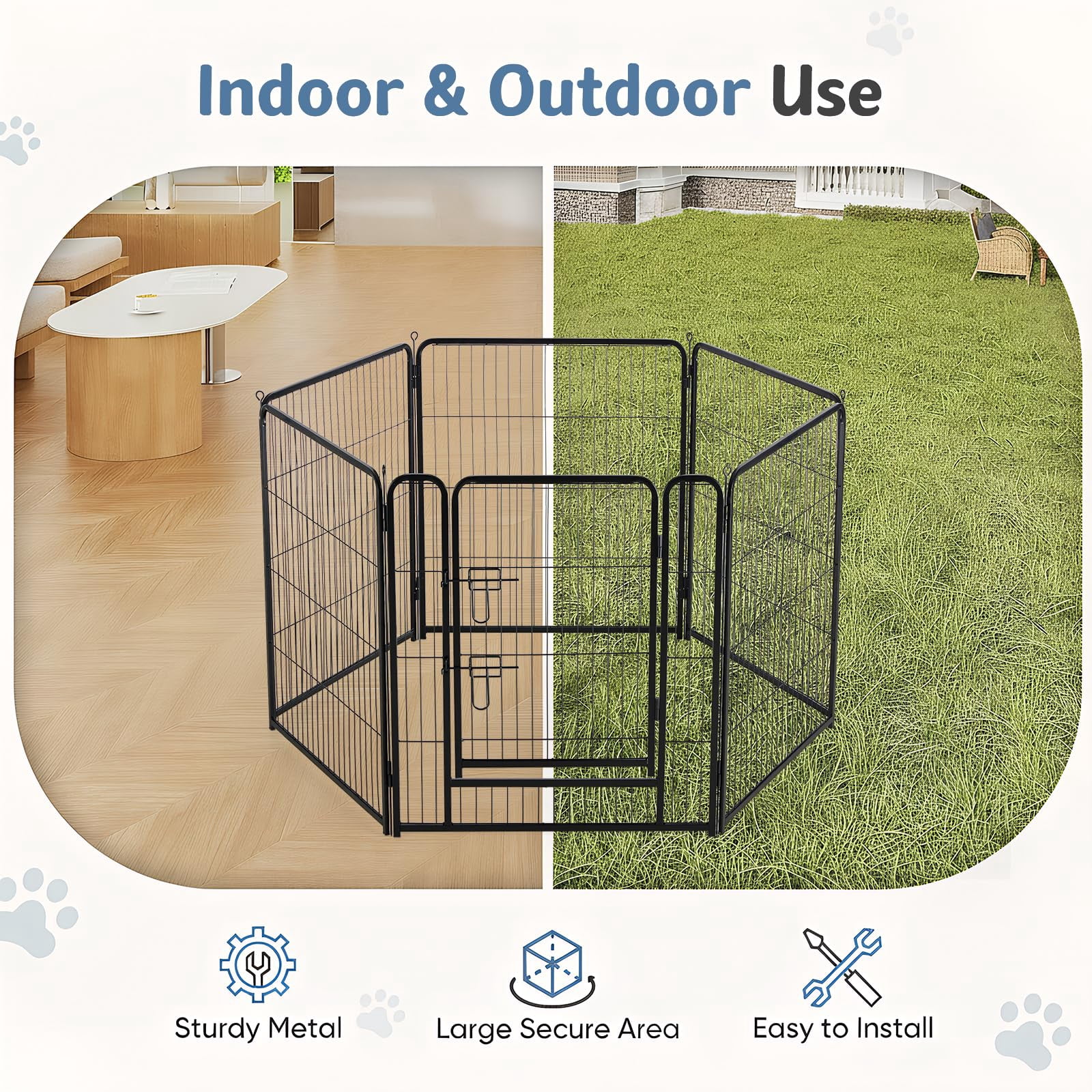 Dog Playpen Indoor  Metal 24 Inch 6 Panels Foldable Pet Fence With Door Outdoor Small Medium Large Puppy Portable Exercise Play Pen For Rv Camping Trips Yard