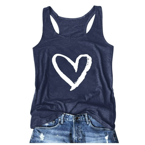 VNKIDY Womens Racerback Tank Top With Heart Graphic Print Sleeveless U Neck Lightweight Casual Streetwear Top For Summer Daily Wear Navy XXXXL