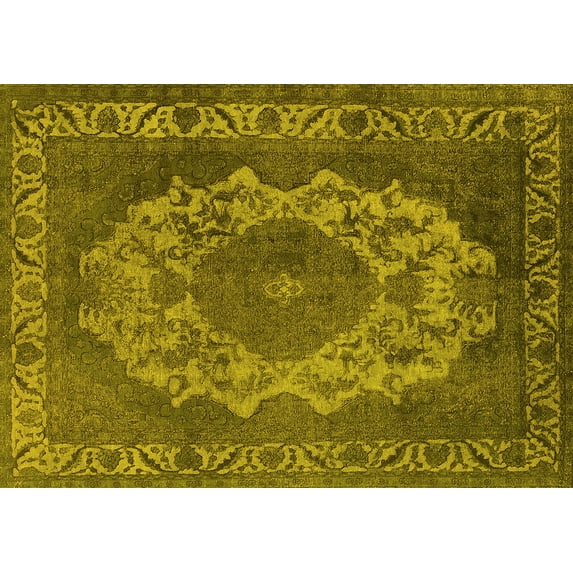Ahgly Company Machine Washable Indoor Rectangle Oriental Yellow Industrial Area Rugs, 8' x 10'