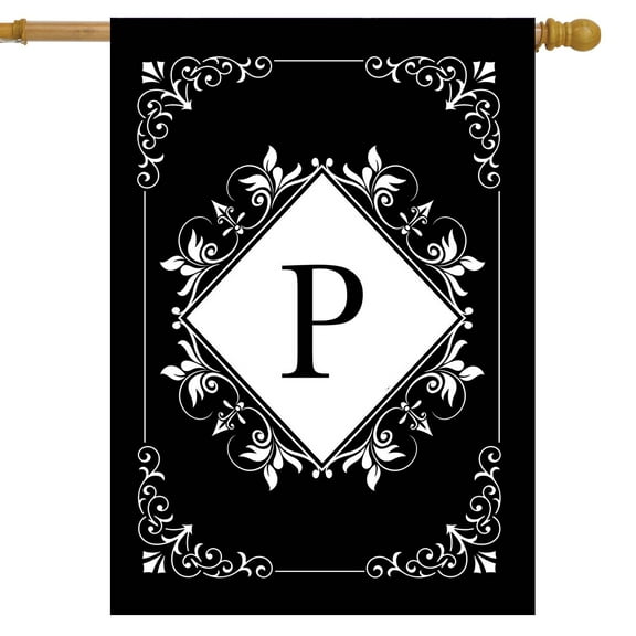 Briarwood Lane Black and White Monogram P Double-Sided House Flag