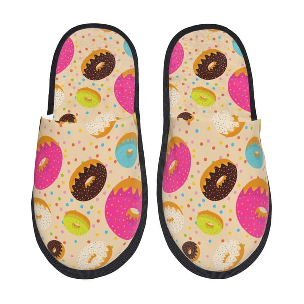 Fotbe Donuts Pantuflas Peludas para Mujer con Estampado, Zapatillas de Peluche, Zapatos de Invierno para Casa, Uso Interior y Exterior-Medium