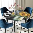 thumbnail image 3 of Sunflower Vintage Round Fitted Tablecloth with Elastic Edge, Waterproof Table Cloth Table Cover for 45"-54" Tables, Farmhouse Floral Black Checkered Tablecloths for Dining Picnic Indoor Outdoor, 3 of 9