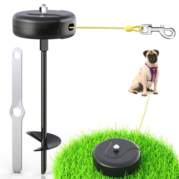 Retractable Dog Tie Out Cable with 360° Tangle-Free Steel Stake, Heavy Duty Anchor for Outdoor Use, Chew Proof Pet Lead for Small Medium Large Dogs 20-90 lbs, Ideal for Yard Camping Park